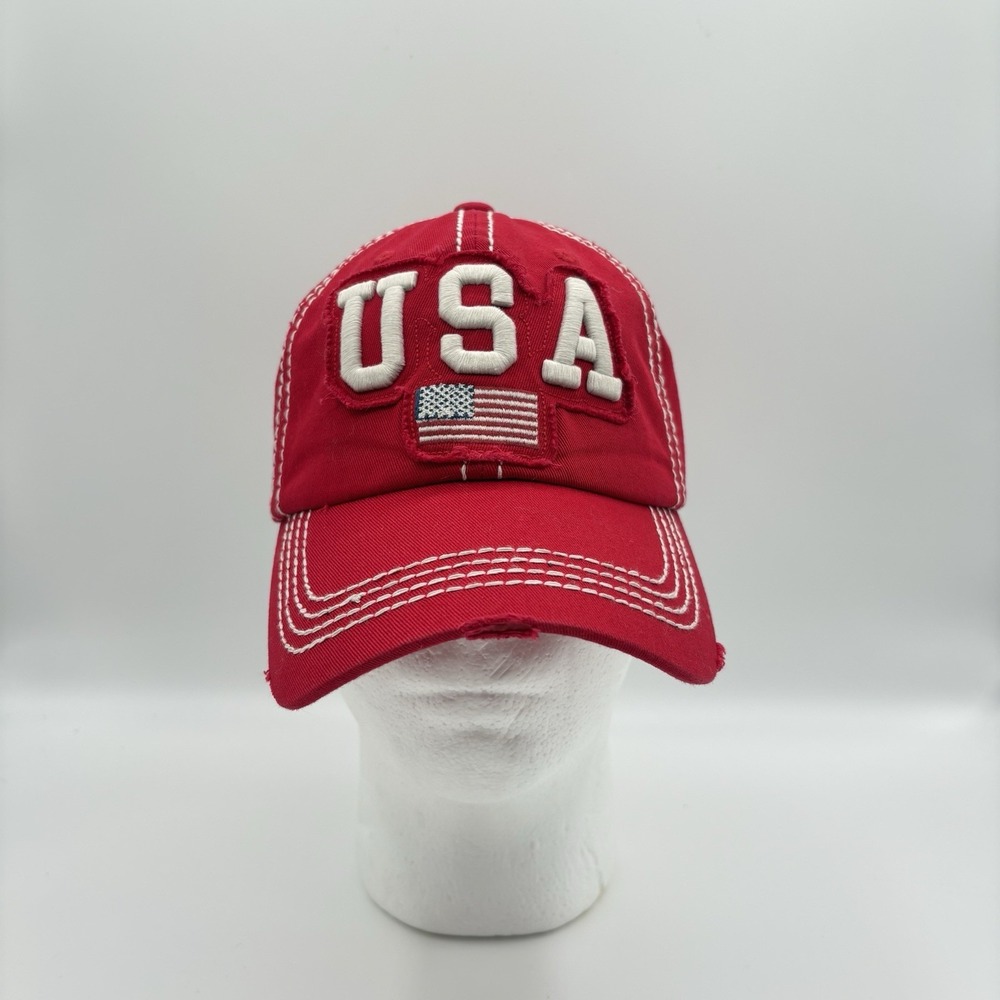 One this Vintage Red USA America Baseball Cap‎ Hat Embroidered